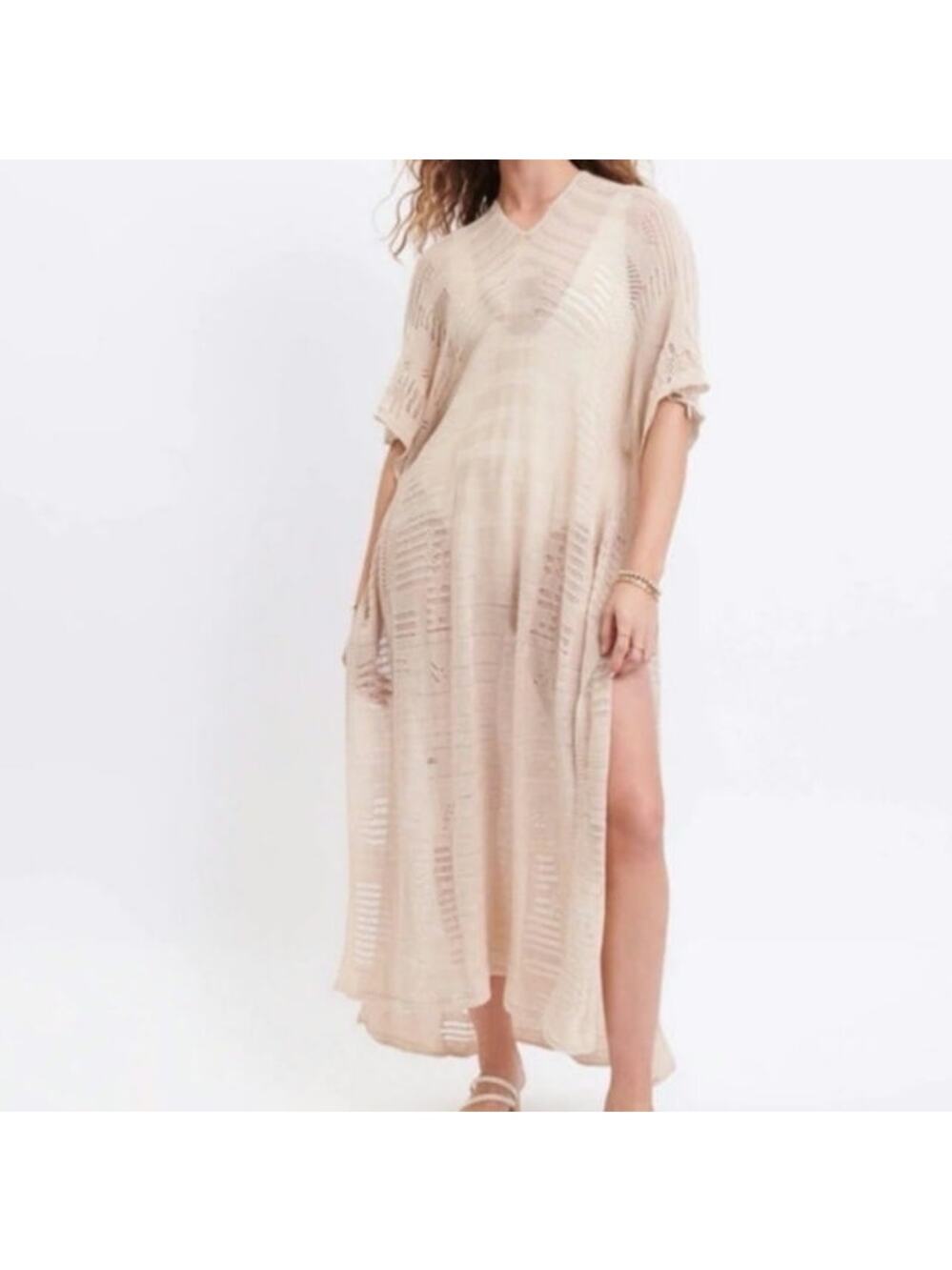 MerSea souk loose knit tunic poncho cover up beige size one size